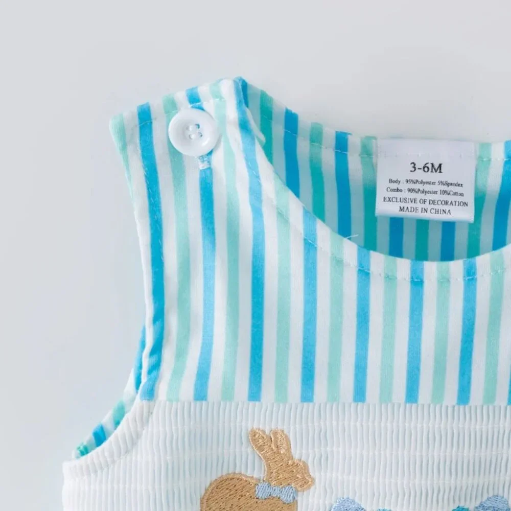 Boutique Rabbit Easter Bunny Baby Boys Smocked Shortall Romper Jumpsuit